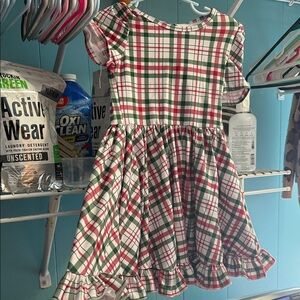 Plaid Ruffle-Hem Kids Dress in Red, Green & White